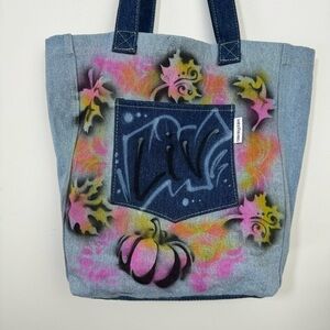 Bloomingdale’s Denim Jean Tote Bag Travel shopper Graffiti Paint